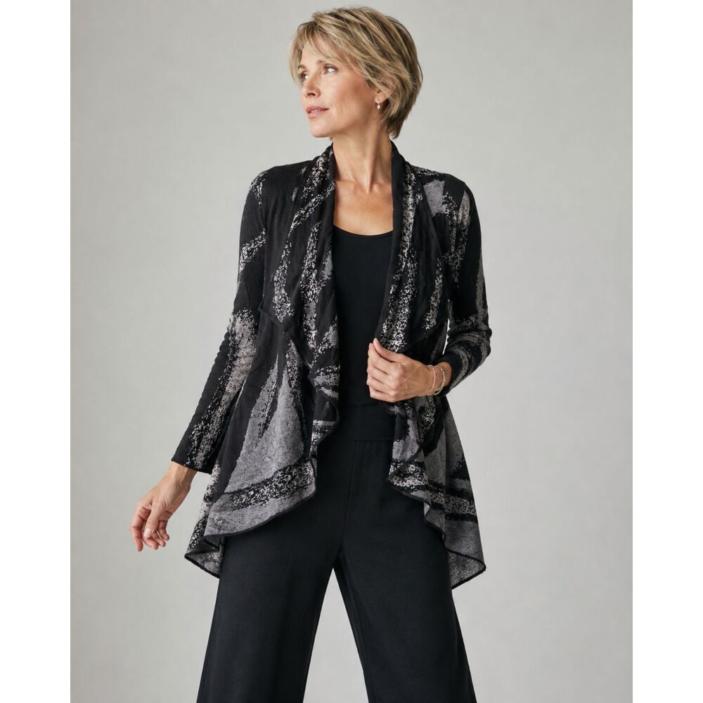 Ming Wang Black Grey Cardigan Sweater Size Medium